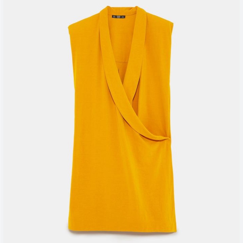 Zara Gold Sleeveless Shoulder Pad Mini Wrap Dress